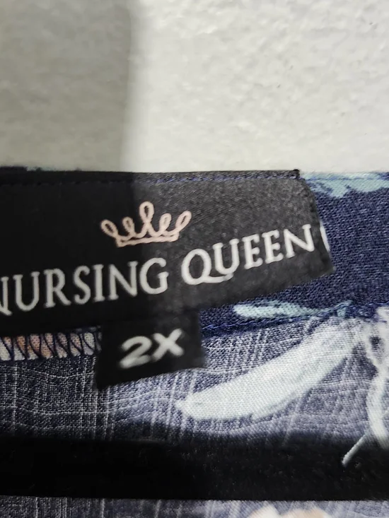 Nursing Queen Navy Floral Tiered Nursing Dress with Pink Blooms Size 2X - Picture 6 of 9